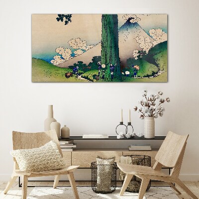 Tree top villagers clouds Glass Wall Art
