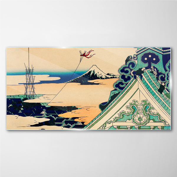 Winter landscape with a kite Glass Wall Art