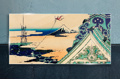 Winter landscape with a kite Glass Wall Art