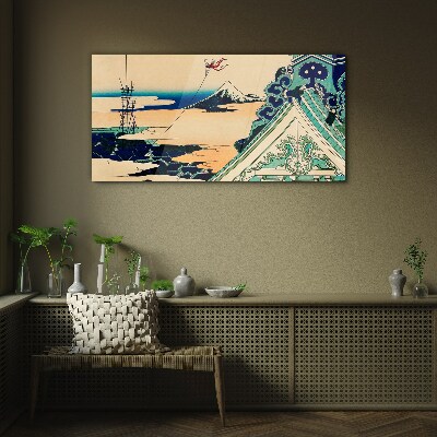 Winter landscape with a kite Glass Wall Art