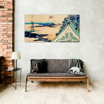 Winter landscape with a kite Glass Wall Art
