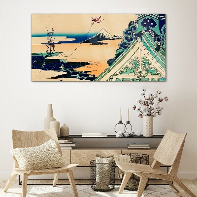 Winter landscape with a kite Glass Wall Art