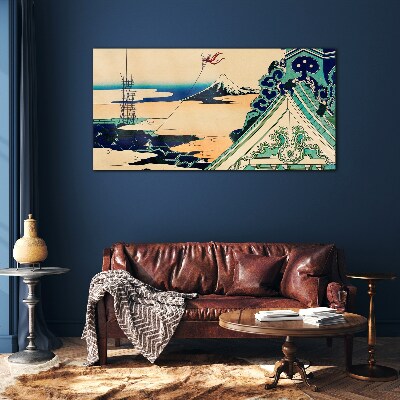 Winter landscape with a kite Glass Wall Art