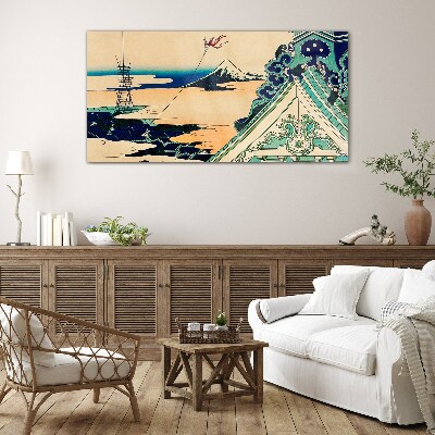 Winter landscape with a kite Glass Wall Art