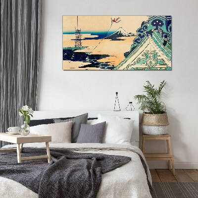 Winter landscape with a kite Glass Wall Art