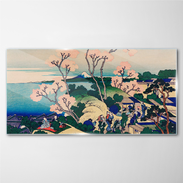 Spring landscape with Mount Fuji Glass Wall Art