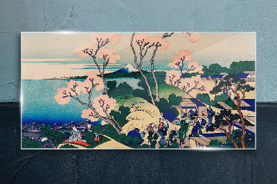 Spring landscape with Mount Fuji Glass Wall Art