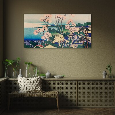 Spring landscape with Mount Fuji Glass Wall Art