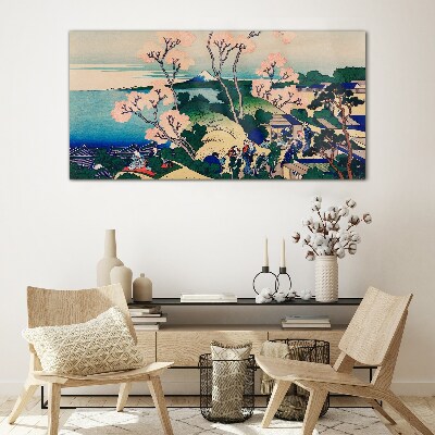 Spring landscape with Mount Fuji Glass Wall Art