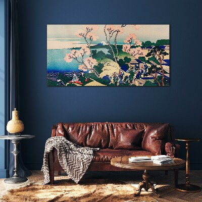 Spring landscape with Mount Fuji Glass Wall Art