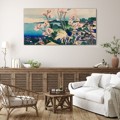 Spring landscape with Mount Fuji Glass Wall Art