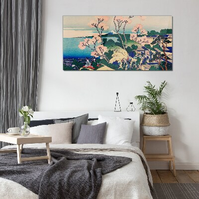 Spring landscape with Mount Fuji Glass Wall Art