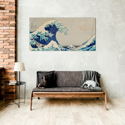 Sea storm waves boats Glass Wall Art