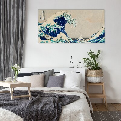 Sea storm waves boats Glass Wall Art