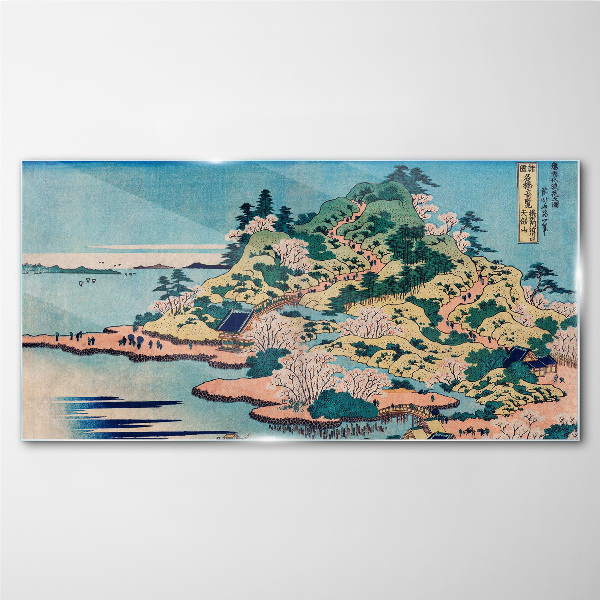 Mountain landscape with flowering trees Glass Wall Art