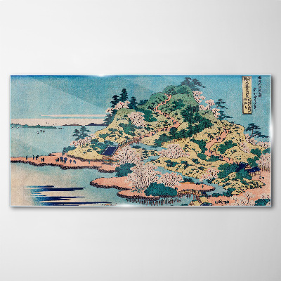 Mountain landscape with flowering trees Glass Wall Art