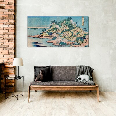 Mountain landscape with flowering trees Glass Wall Art