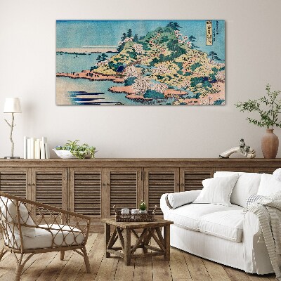 Mountain landscape with flowering trees Glass Wall Art
