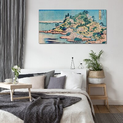 Mountain landscape with flowering trees Glass Wall Art