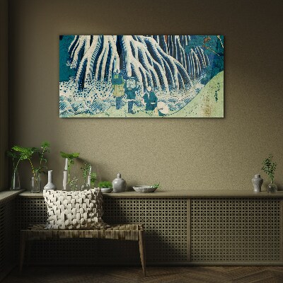Under the tree in a winter scenery Glass Wall Art