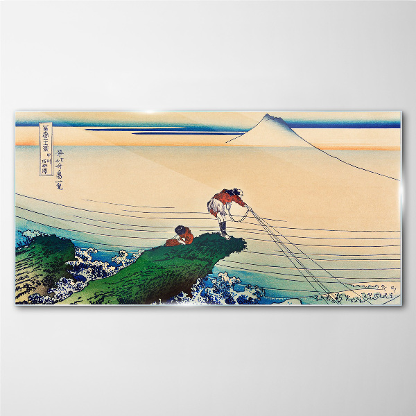 Fishermen by the Shore Glass Wall Art