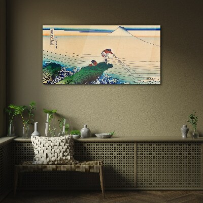 Fishermen by the Shore Glass Wall Art