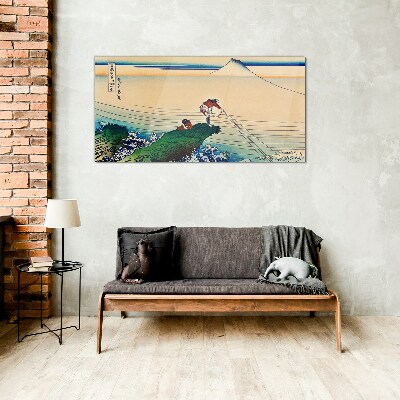 Fishermen by the Shore Glass Wall Art
