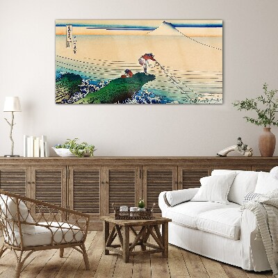 Fishermen by the Shore Glass Wall Art