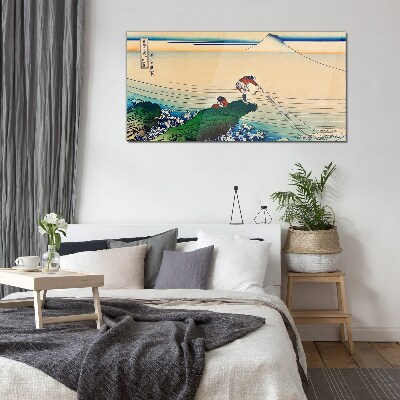 Fishermen by the Shore Glass Wall Art