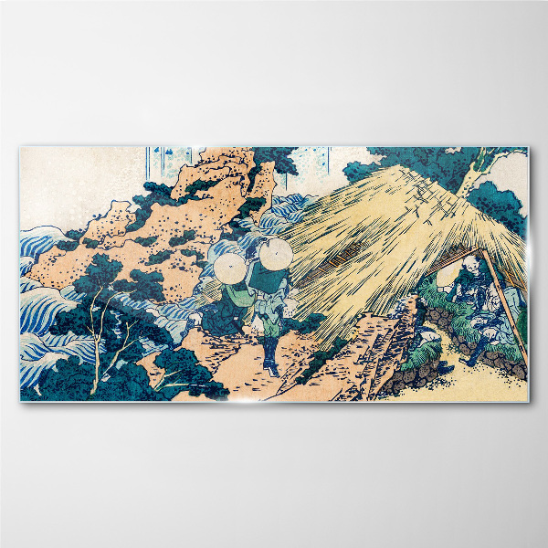 Japanese Village Scene Glass Wall Art