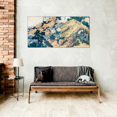 Japanese Village Scene Glass Wall Art