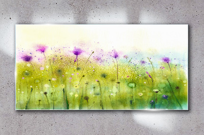 Floral landscape in pastel shades Glass Wall Art