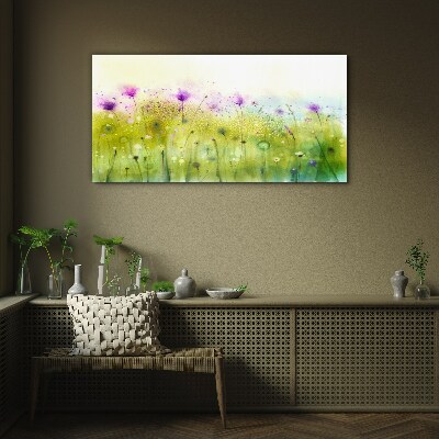 Floral landscape in pastel shades Glass Wall Art