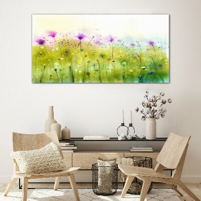 Floral landscape in pastel shades Glass Wall Art