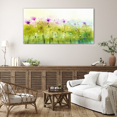 Floral landscape in pastel shades Glass Wall Art