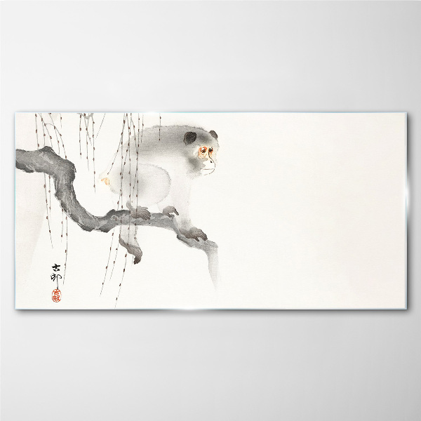 Branch animal ape asian woman Glass Wall Art