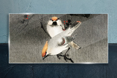 Birds on a branch Glass Wall Art