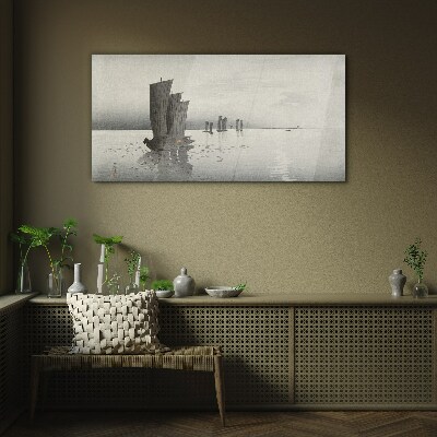 A peaceful journey on the waters Glass Wall Art