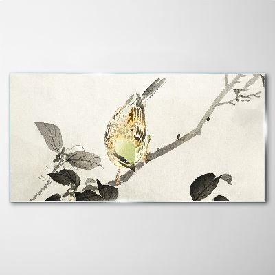 Golden bird on a branch Glass Wall Art