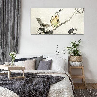 Golden bird on a branch Glass Wall Art
