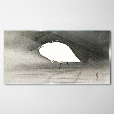 White heron in the fog Glass Wall Art