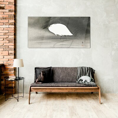 White heron in the fog Glass Wall Art