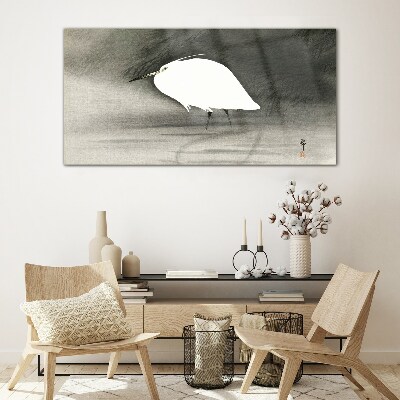 White heron in the fog Glass Wall Art
