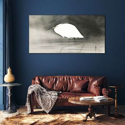White heron in the fog Glass Wall Art