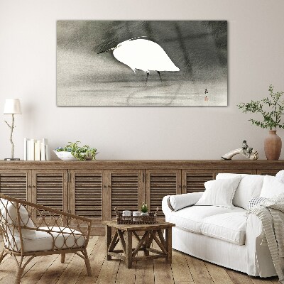 White heron in the fog Glass Wall Art