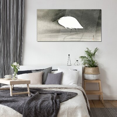 White heron in the fog Glass Wall Art