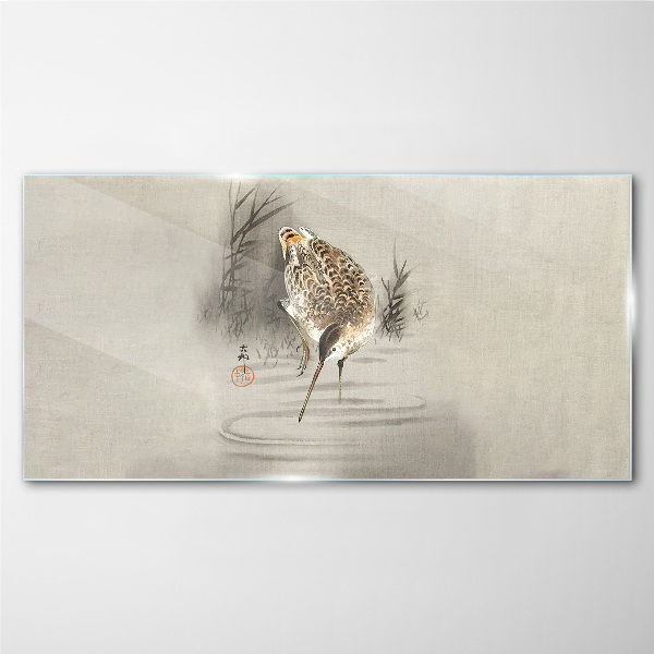 Mysterious bird in a delicate landscape Glass Wall Art