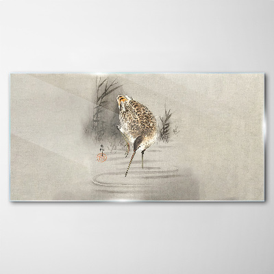 Mysterious bird in a delicate landscape Glass Wall Art