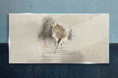 Mysterious bird in a delicate landscape Glass Wall Art