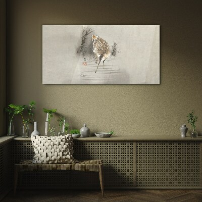 Mysterious bird in a delicate landscape Glass Wall Art